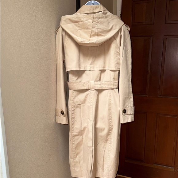 London Fog Khaki Double Breasted Belted Removable Hood Trench Coat Women’s Sz M - Picture 6 of 10
